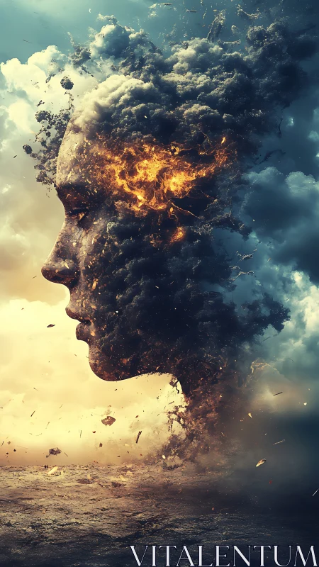 Volumetric cloud portrait disintegrates in molten inner light