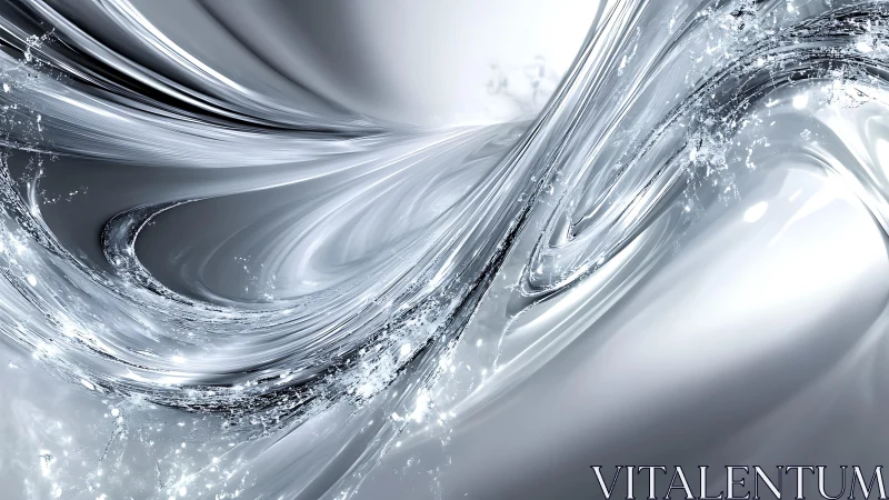 Futuristic Silver Liquid Abstract Art with Swirling Motion.