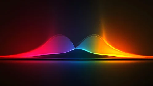 Vibrant abstract waves in neon gradient colors on dark background.