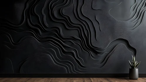 Layered dark relief wall surface incorporates organic contours