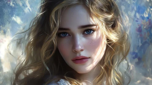 Digital portrait depicts young woman in soft frontal light