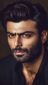 Intense bearded man’s portrait glows with cinematic drama