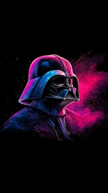 Neon-lit sci-fi helmet portrait in vivid magenta and cyan.