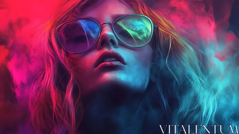 Neon dreamer in electric smoke and cinematic color storm.