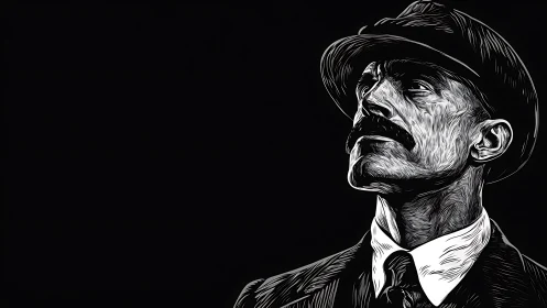 Confident gentleman in vintage hat gazes into bold darkness.