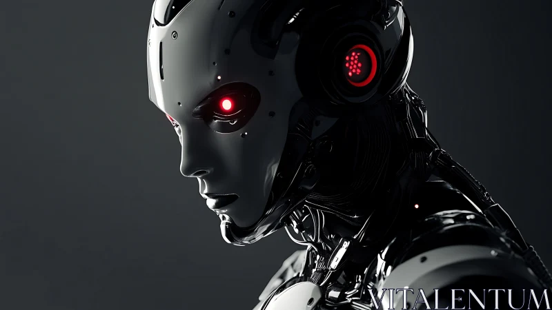 Cybernetic humanoid profile renders polished chrome exoshell