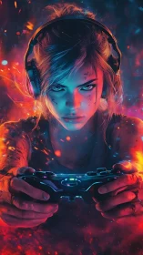 Cyberpunk gamer portrait with neon bicolor rim lighting effect.