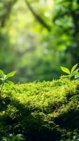 Moss Metropolis: Tiny Saplings Rise Through Verdant Velvet.