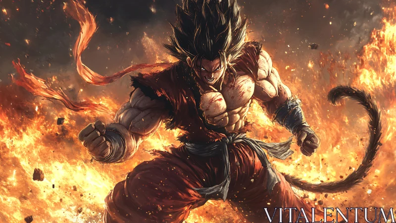 Inferno warrior roars skyward and turns fire into armor