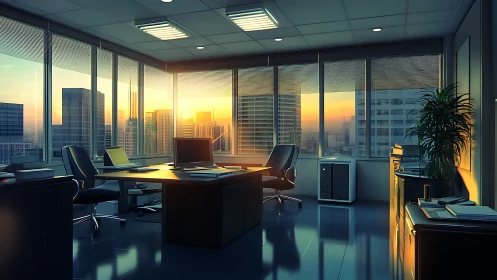 Modern Office at Sunset