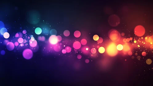 Vibrant abstract bokeh lights in colorful gradient background.