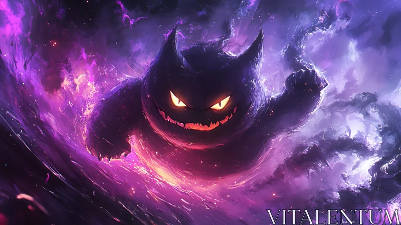 Spectral ghost silhouette in luminous violet nebula storm.