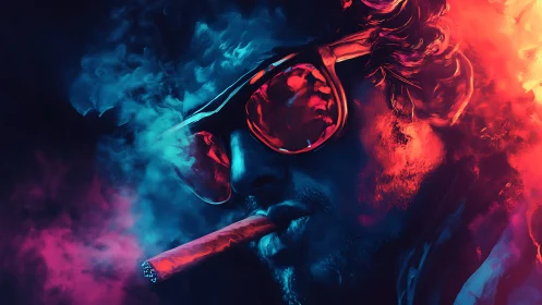 Neon-lit male portrait uses complementary bicolor lighting gradients