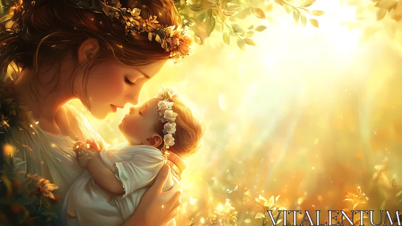 Mother and Child Embraced in Golden Radiance.