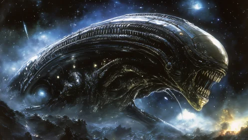 Colossal biomechanical alien leviathan dominates starfield