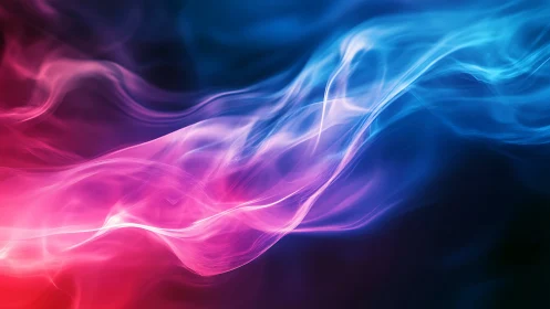Neon light waves blend pink and blue in fluid motion.