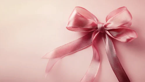 Pink Satin Bow with Trailing Ribbon on Gradient Background