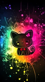Neon Maneki-Neko: Fortune Cat Bursts Through Rainbow Light.