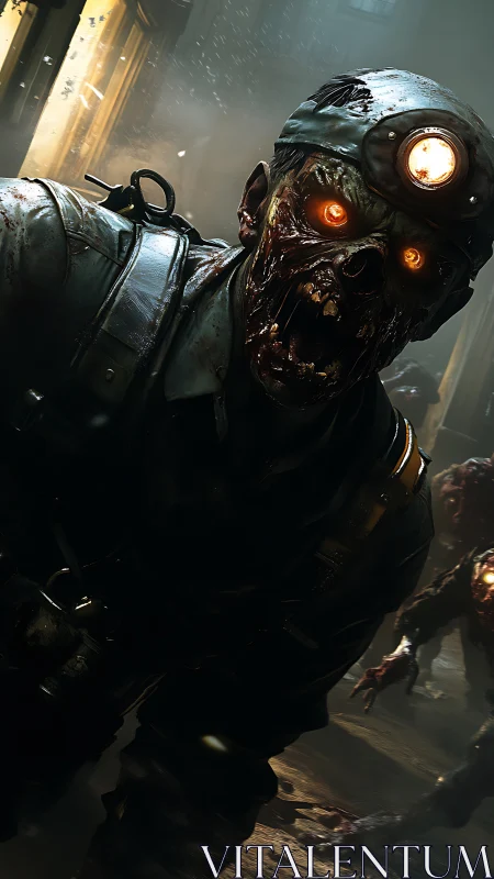 Undead miner lunges forward in a dim, blood soaked tunnel