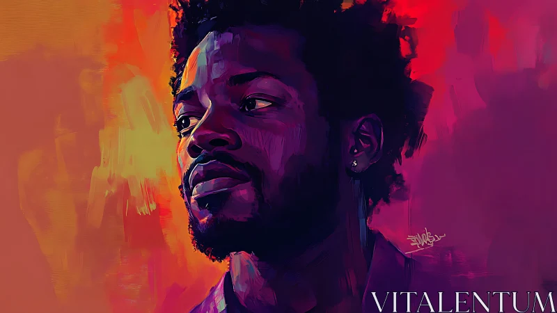 Expressive digital portrait immersed in vivid neon light.