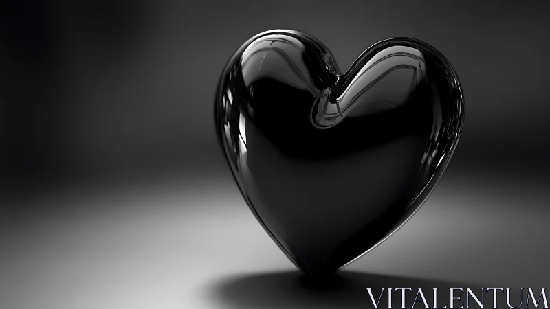 Black Glass Heart Form with Reflective Surface.