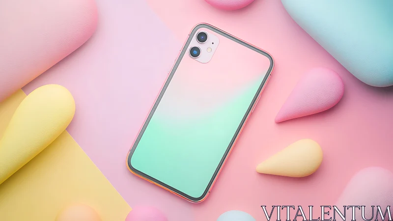 Smartphone with Gradient Display on Pastel Background.