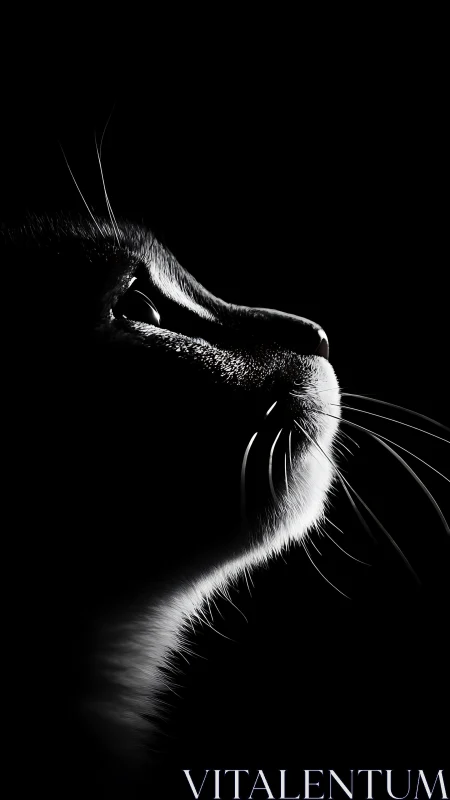Cat head profile with backlighting against black background.