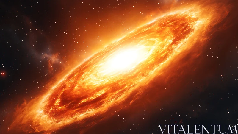 Blazing galactic nebula swirling in deep space glow.