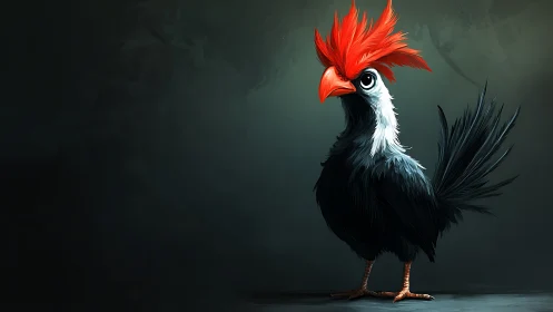 Striking Red-Crested Rooster Portrait in Digital Art.