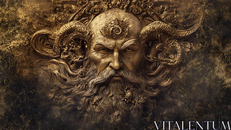 Mythic bronze deity head with swirling serpentine crown.