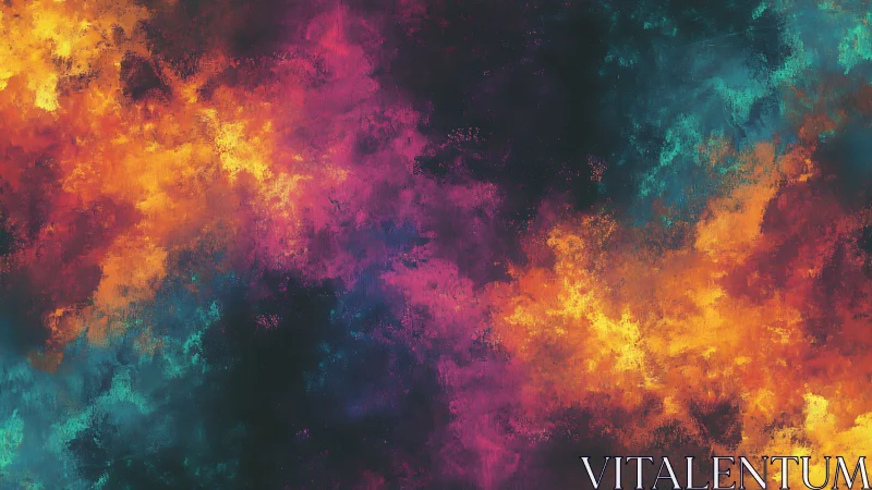 Vibrant nebula clouds merge in saturated teal, magenta, gold