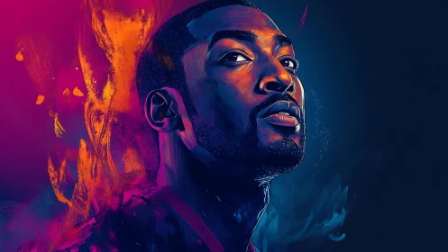 Vibrant digital portrait contrasts warm flare with cool void