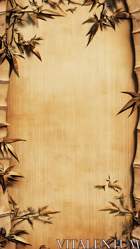 Vertical bamboo frame encloses textured woodgrain panel evenly