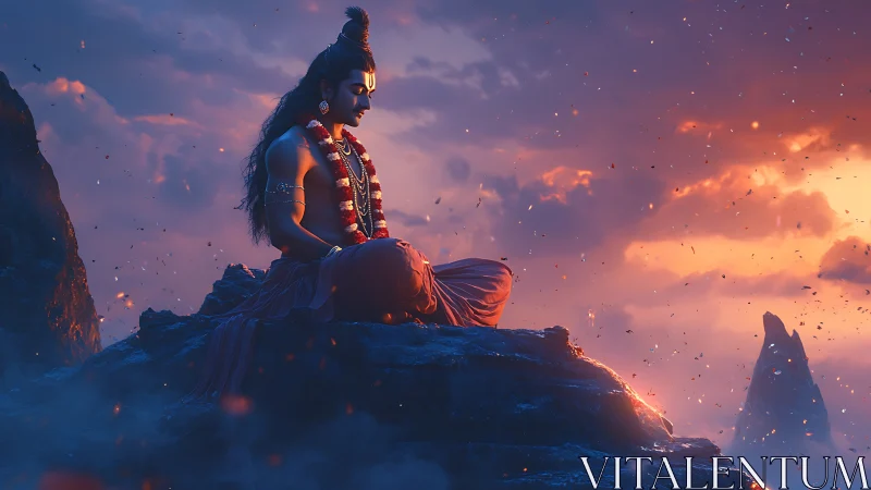 Mountain meditation in glowing twilight stillness.