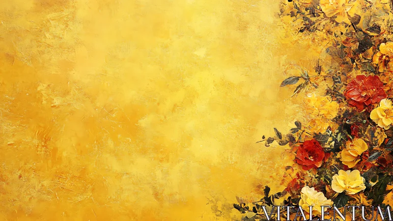 Textured yellow background includes clustered floral elements