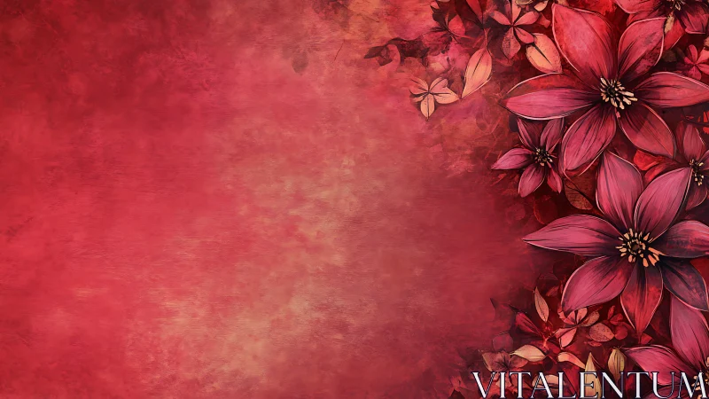 Crimson Petals Dance in Vintage Floral Symphony.