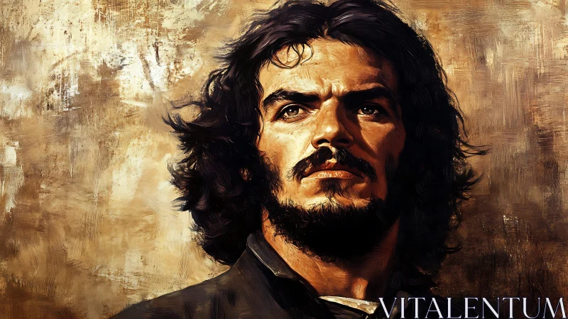 Defiant bearded man portrait under dramatic golden light.