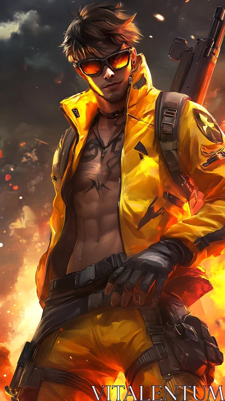 Futuristic street mercenary in blazing tactical yellow gear.