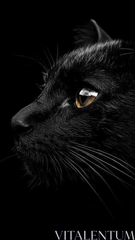Black Cat's Luminous Gaze Against Darkness.