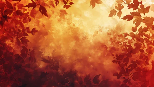 Autumn foliage silhouettes framing warm gradient background.