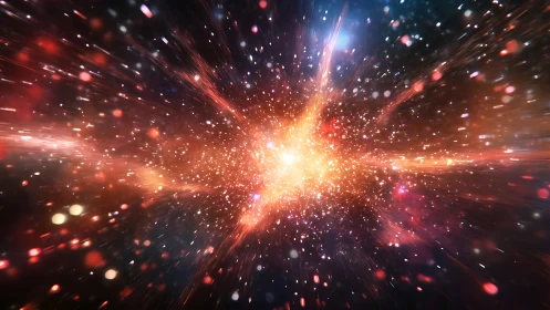 Stellar energy burst with radiant nebula particles exploding.