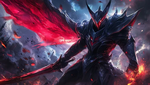 Crimson warbringer knight cleaves stormlit battlefield asunder.