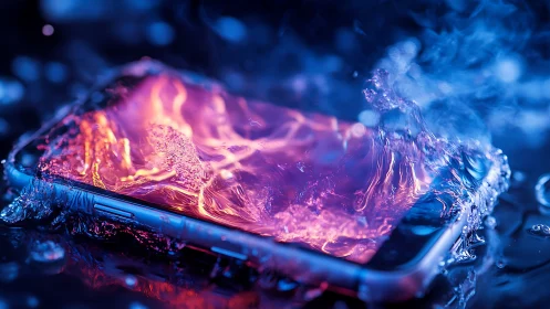 Burning Smartphone Consumed by Flames and Digital Fire
