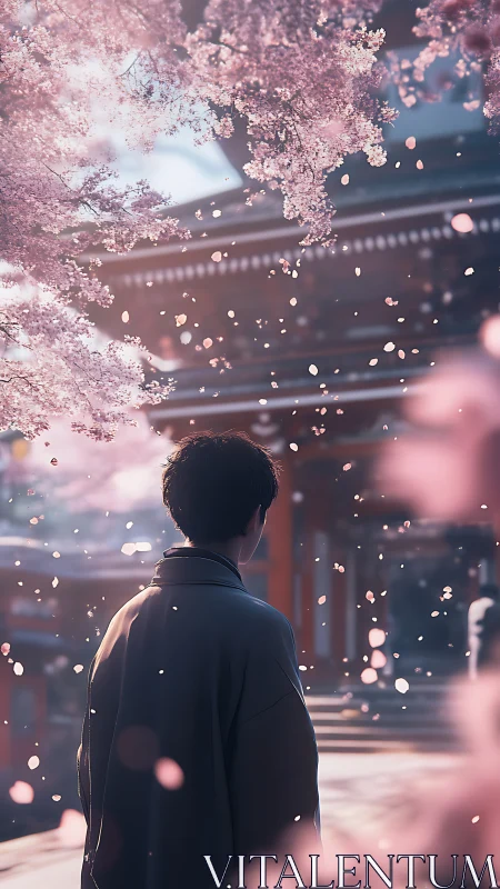 Petals choreograph a quiet farewell around the lone walker