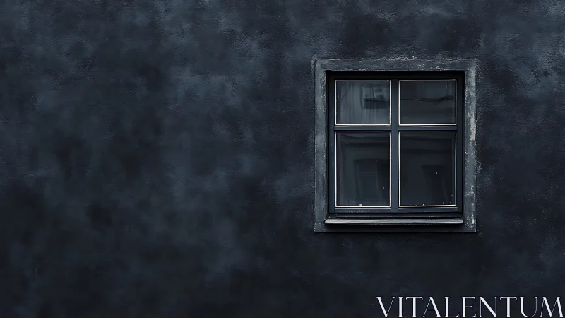 Dark rendered stucco fa&ccedil;ade with single recessed window and reflections