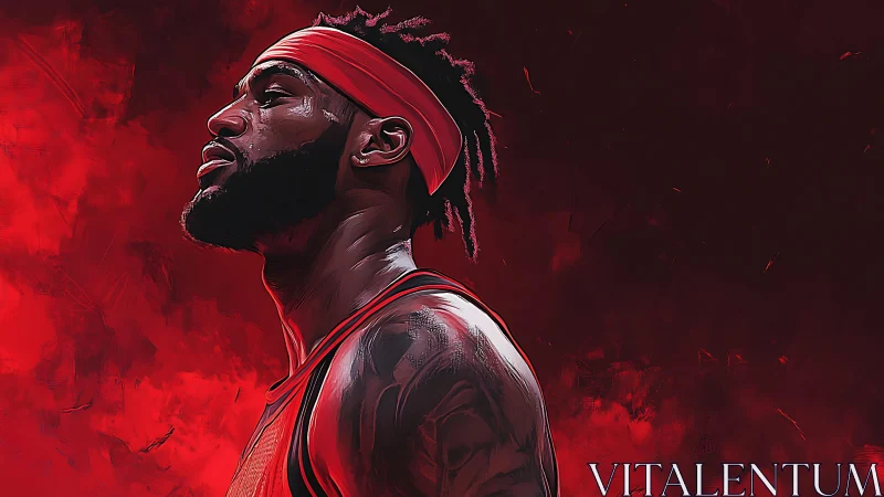 Focused basketball player breathes in bold red arena light