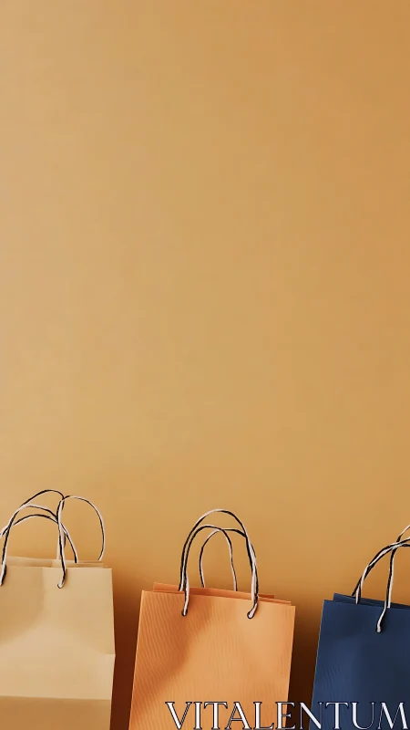 Quiet trio of shopping bags on caramel daydream backdrop.