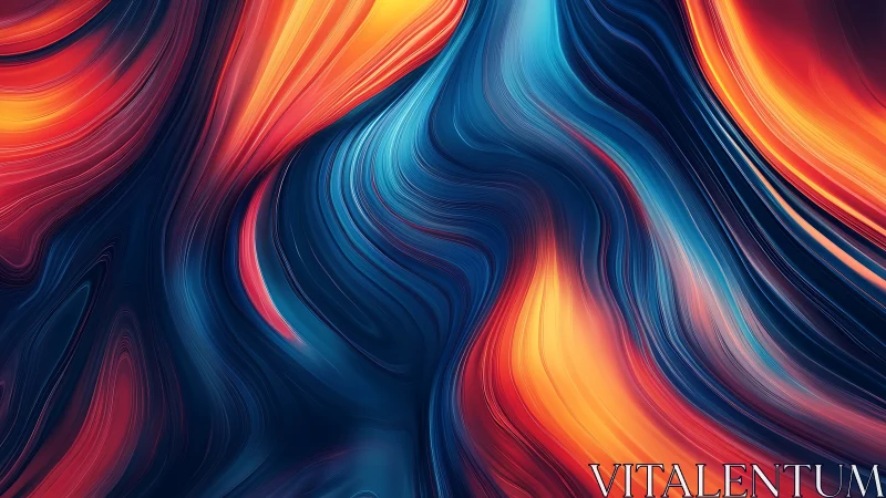 Flowing abstract waves in blue, red, and orange tones.