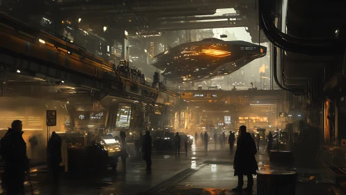 Starport shadows and molten-gold docks of a neon future.