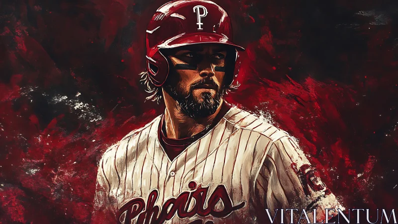 Dynamic digital painting of focused baseball batter in red uniform